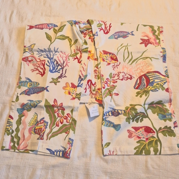 Talbots Petites women's size 16W fish & coral design wide leg pants, twill NWT - Picture 2 of 11